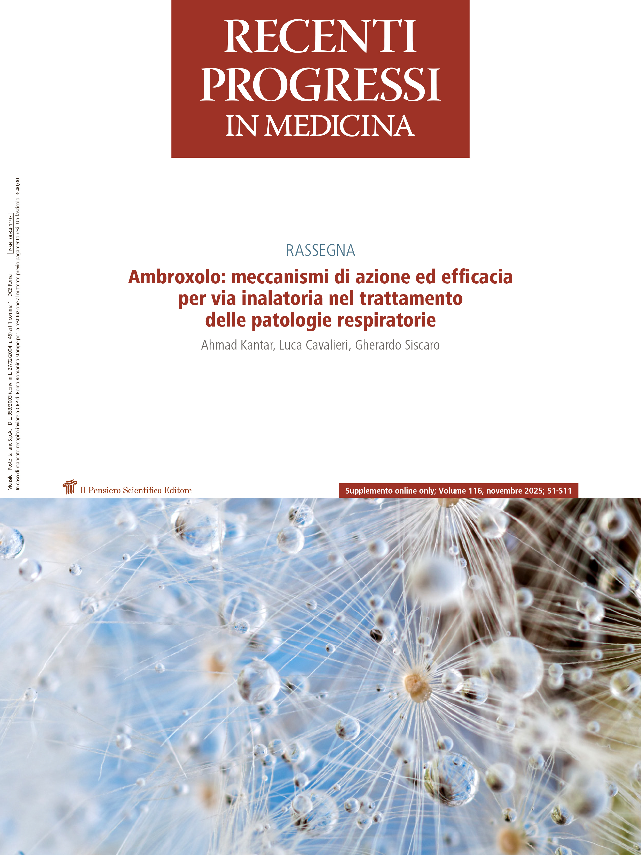 2025 Vol. 116 Suppl. 1 al N. 11 NovembreAmbroxolo: meccanismi di azione ed efficacia per via inalatoria nel trattamento delle patologie respiratorie